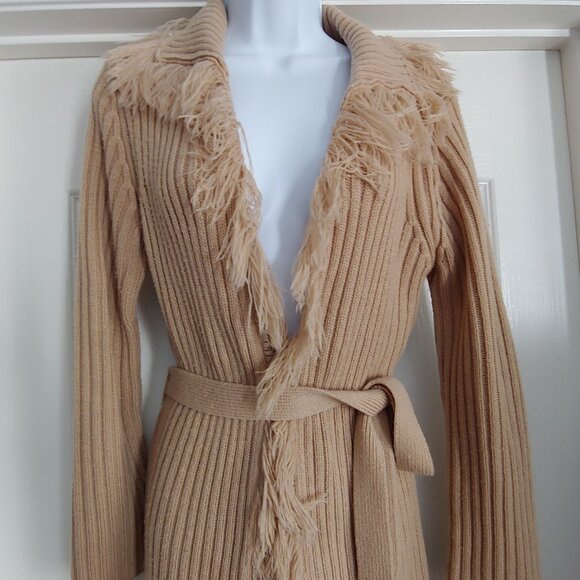 Charlotte Russe Ribbed Belted Fringe Cardigan Boho Y2k Grunge Indie Festival M - Picture 5 of 11